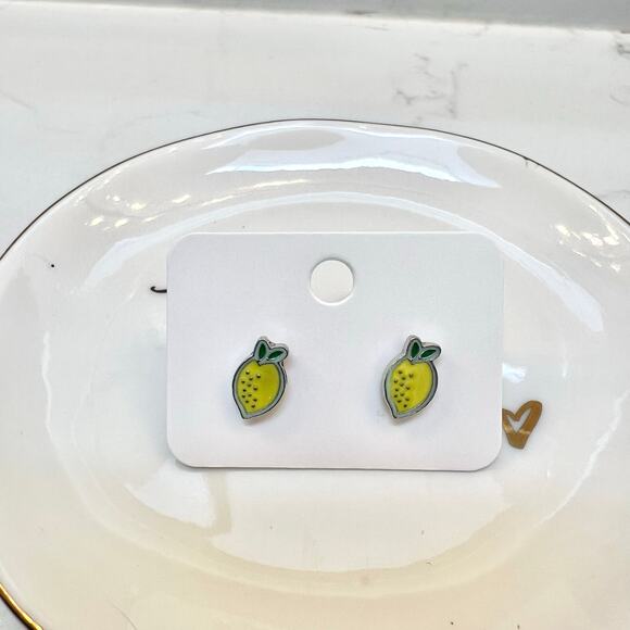Yellow Lemon Stud Enamel Earrings Statement earrings for vacation summer spring - Picture 3 of 5